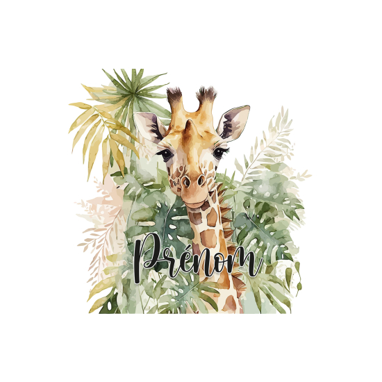 Papier peint panoramique enfant avec prénom personnalisable - Girafe - 3401