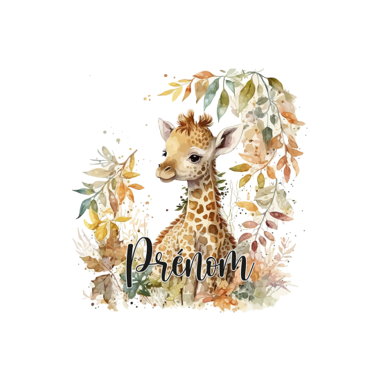 Papier peint panoramique enfant avec prénom personnalisable - Girafe - 3430