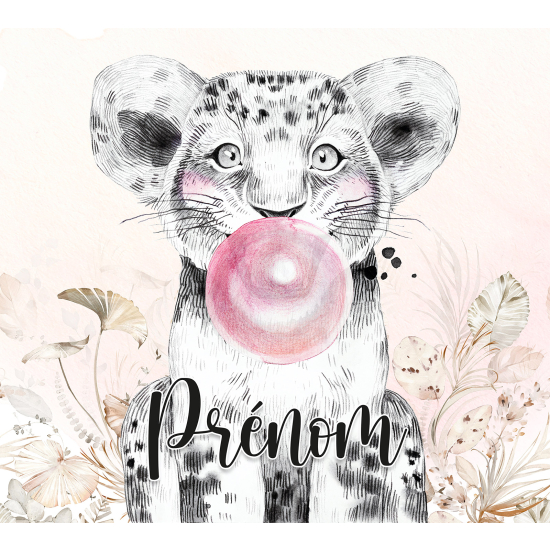 Papier peint panoramique enfant avec prénom personnalisable - Lion Chewing-Gum - 3358