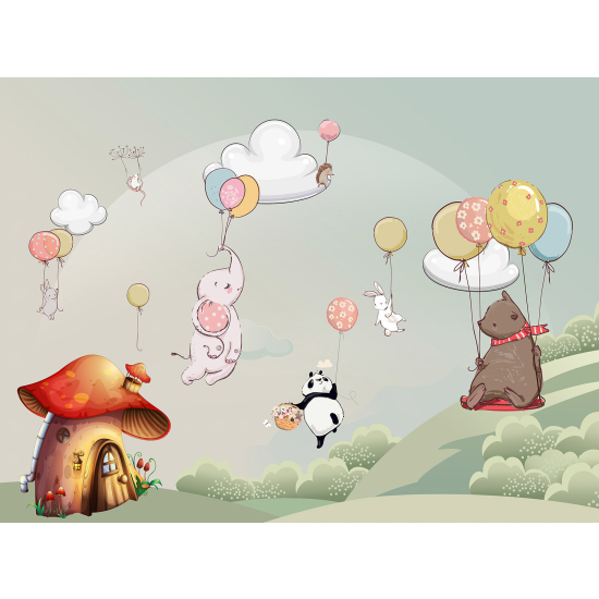 Papier peint panoramique Enfants - Animaux Ballons