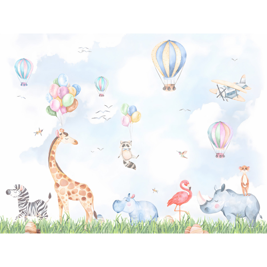 Papier peint panoramique Enfants - Animaux Ballons