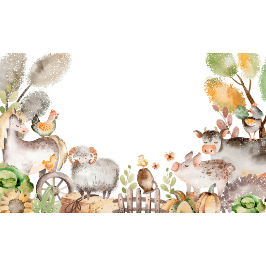 Papier peint panoramique Enfants - Animaux de la Ferme