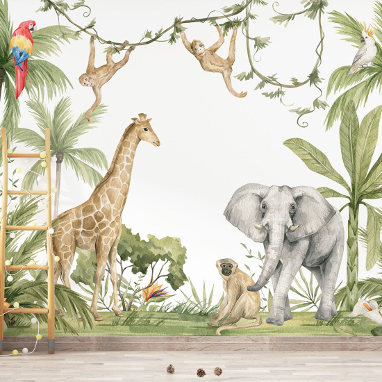 Papier peint panoramique Enfants - Animaux de la Jungle