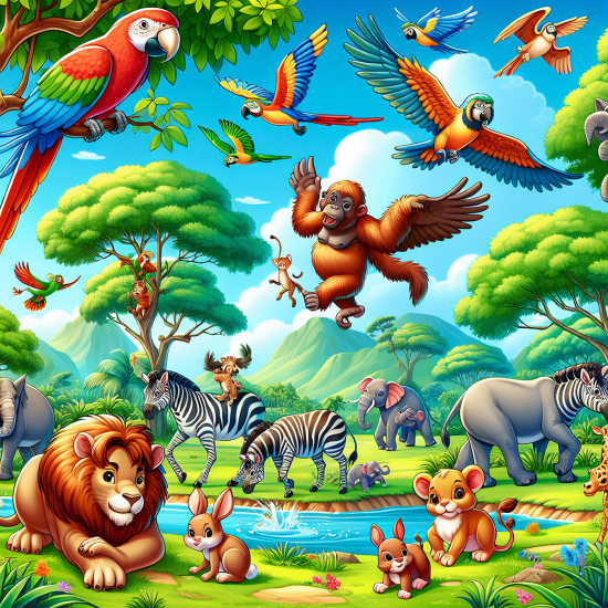 Papier peint panoramique Enfants - Animaux de la Jungle