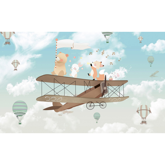 Papier peint panoramique Enfants - Avion Animaux