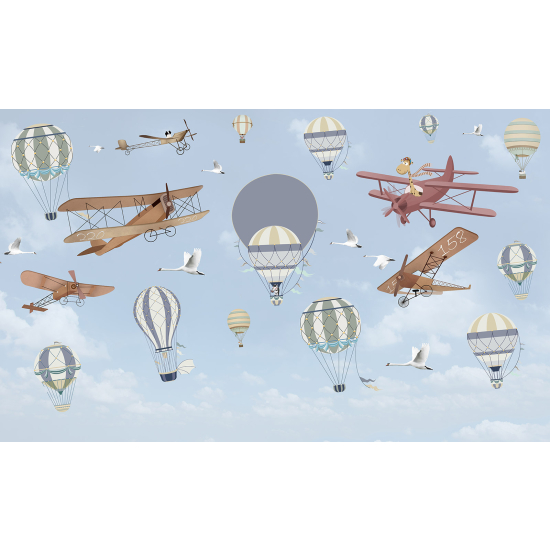 Papier peint panoramique Enfants - Avions Montgolfières