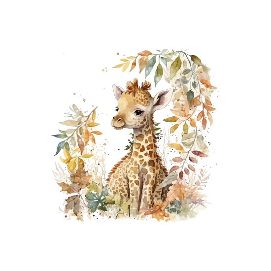 Papier peint panoramique Enfants - Girafe feuilles