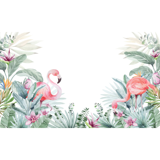 Papier peint panoramique Enfants - Jardin Flamants Roses