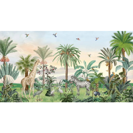 Papier peint panoramique enfants  - Jungle Animaux