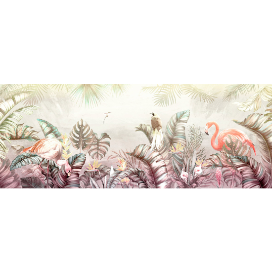 Papier peint panoramique - Flamants Roses Tropical