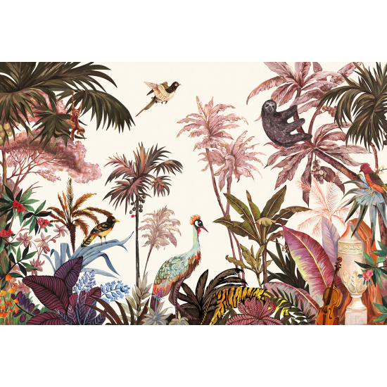 Papier peint panoramique - Forêt Tropicale Fleurs Oiseaux