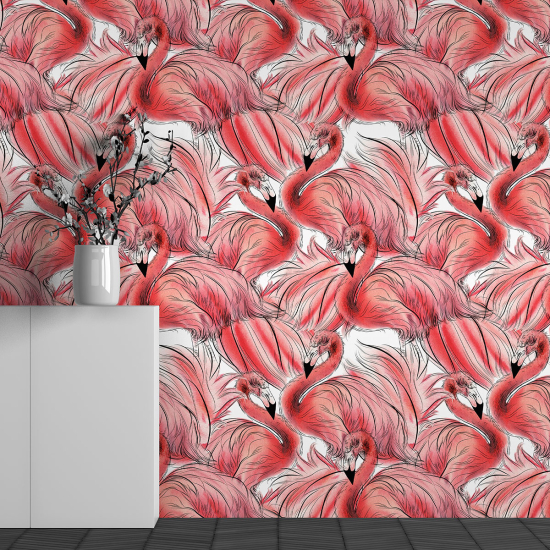 Papier peint panoramique - Motif Flamants roses