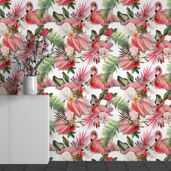 Papier peint panoramique - Motif Flamants roses