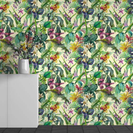 Papier peint panoramique - Motif fleurs Tropical