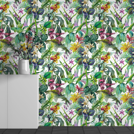 Papier peint panoramique - Motif fleurs Tropicales