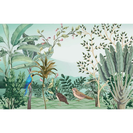 Papier peint panoramique - Plantes Tropicales Oiseaux