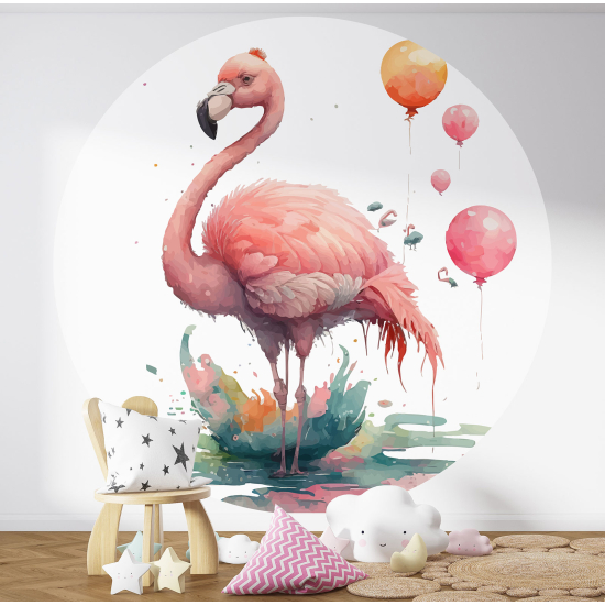 Papier peint rond / cercle Enfants - Flamant rose - 1344