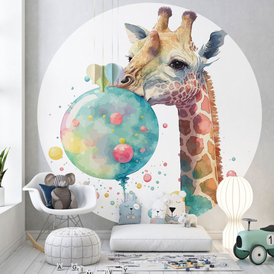 Papier peint rond / cercle Enfants - Girafe - 1349