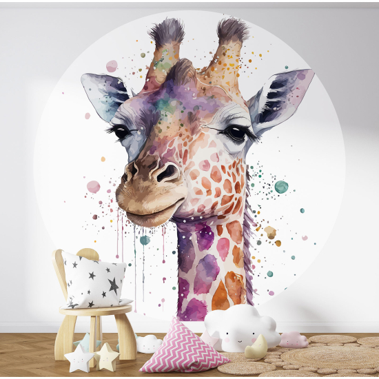 Papier peint rond / cercle Enfants - Girafe - 1355