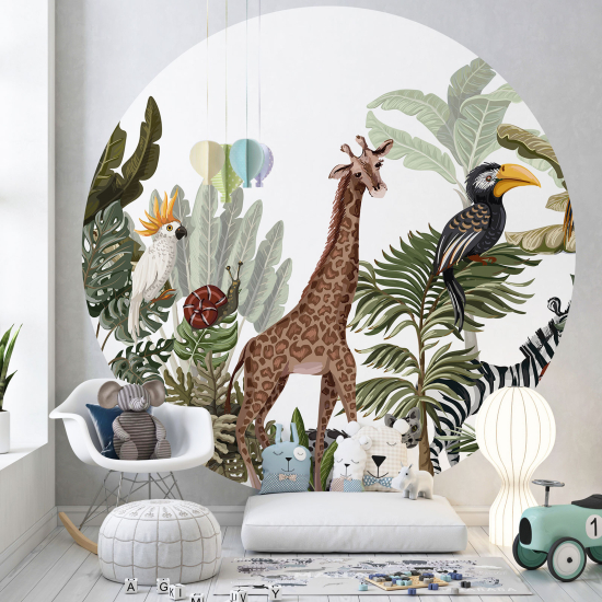 Papier peint rond / cercle Enfants - Jungle Animaux