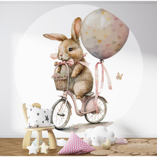 Papier peint rond / cercle Enfants - Lapin en Vélo