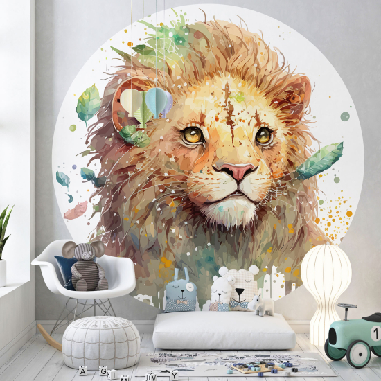 Papier peint rond / cercle Enfants - Lion - 1364