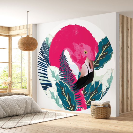 Papier peint rond / cercle - Flamant rose