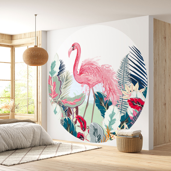 Papier peint rond / cercle - Flamant rose