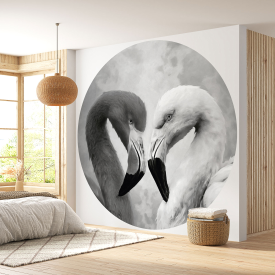 Papier peint rond / cercle - Flamants Roses