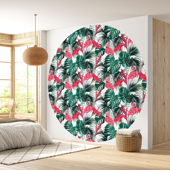 Papier peint rond / cercle - Flamants Roses - 494