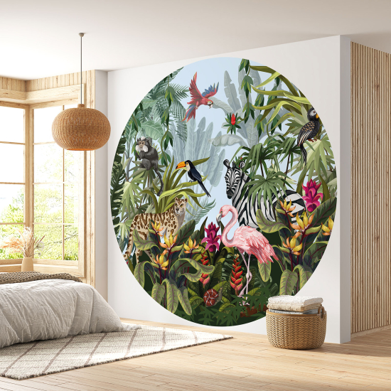 Papier peint rond / cercle - Jungle Animaux