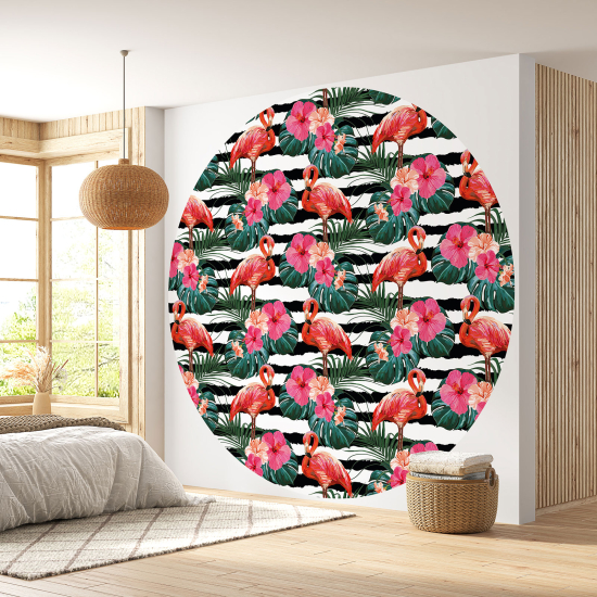 Papier peint rond / cercle - Motif Flamants Roses - 475