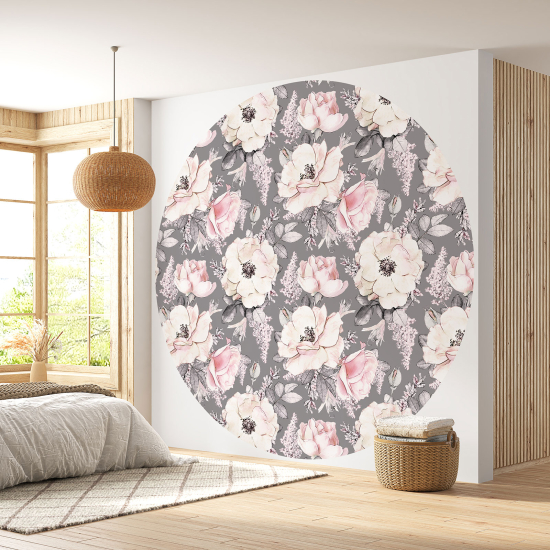 Papier peint rond / cercle - Motif floral - 057