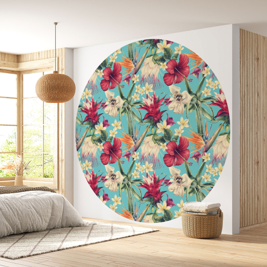 Papier peint rond / cercle -  Motif floral - 108