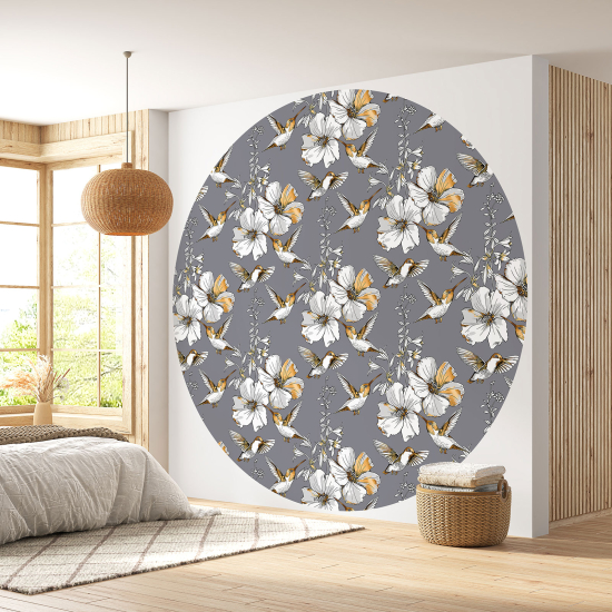 Papier peint rond / cercle - Motif floral - 161