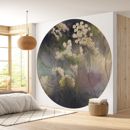 Papier peint rond / cercle - Motif floral