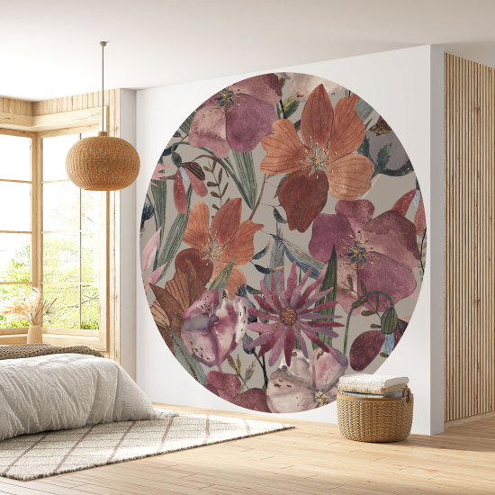 Papier peint rond / cercle - Motif floral