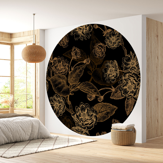 Papier peint rond / cercle - Motif floral