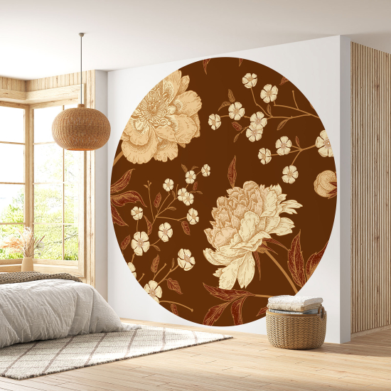 Papier peint rond / cercle - Motif floral