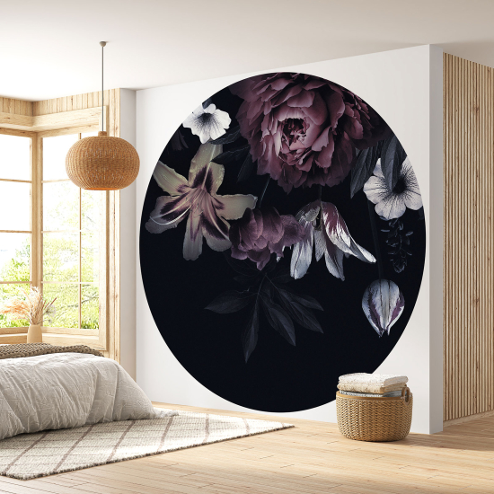 Papier peint rond / cercle - Motif floral