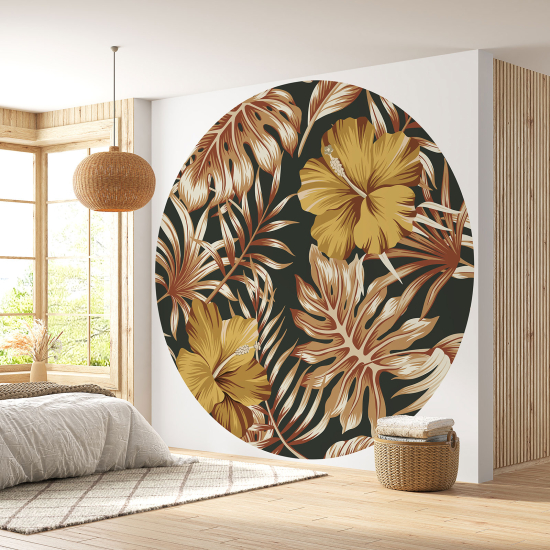 Papier peint rond / cercle - Motif floral