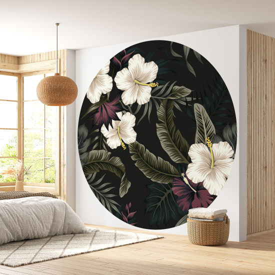 Papier peint rond / cercle - Motif floral