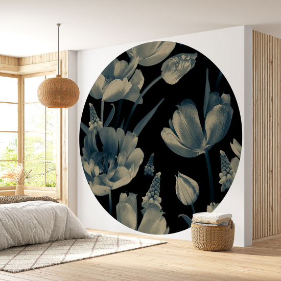 Papier peint rond / cercle - Motif floral