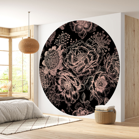 Papier peint rond / cercle - Motif floral