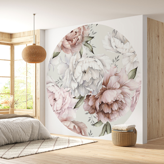 Papier peint rond / cercle - Motif floral