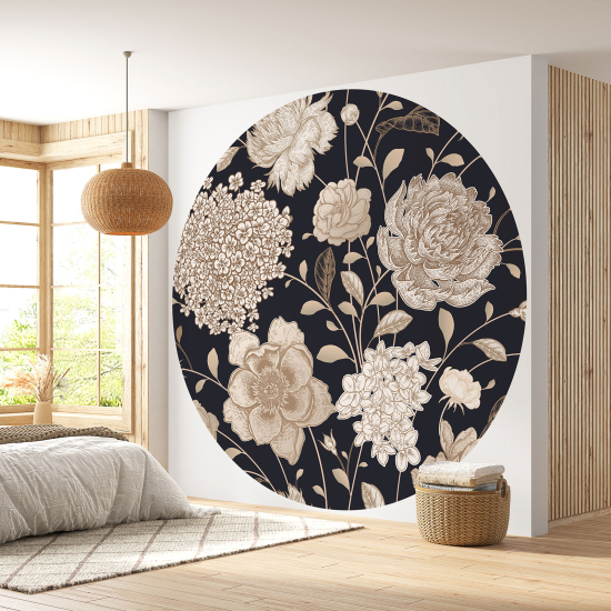 Papier peint rond / cercle - Motif floral