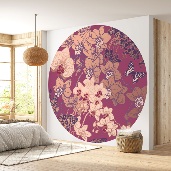 Papier peint rond / cercle - Motif floral