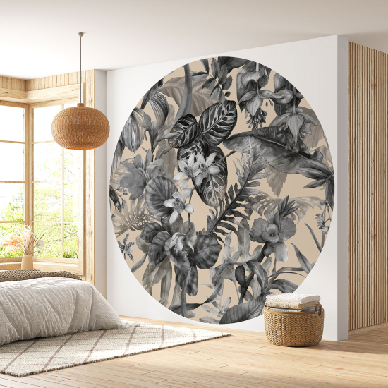 Papier peint rond / cercle - Motif floral