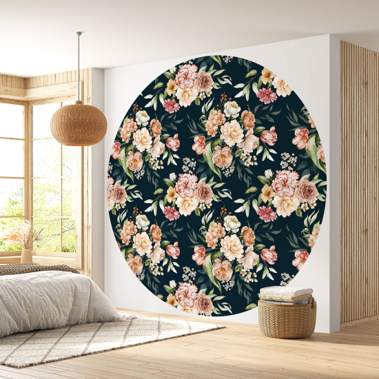 Papier peint rond / cercle - Motif floral - 383