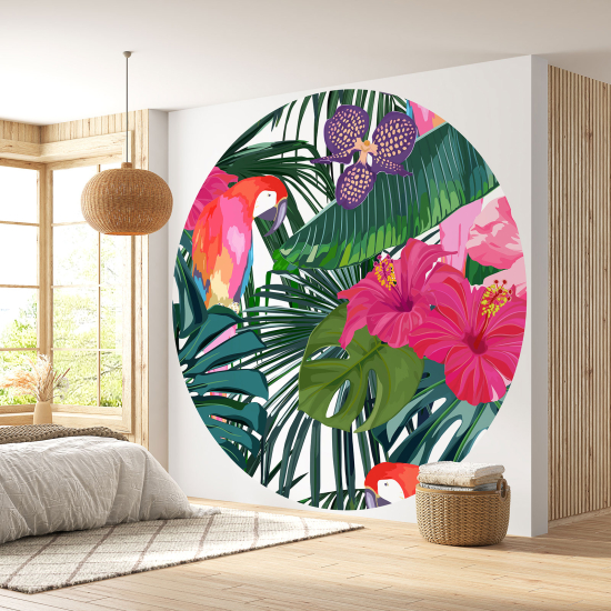 Papier peint rond / cercle - Motif tropical